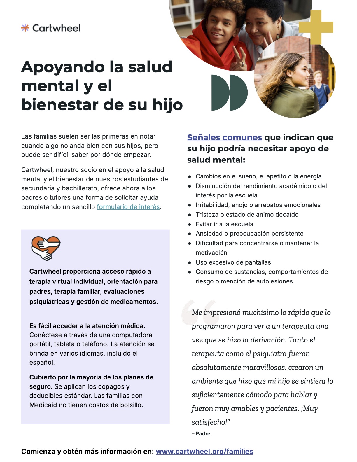 Cartwheel Mental Health Information in Spanish Page 1 of 2